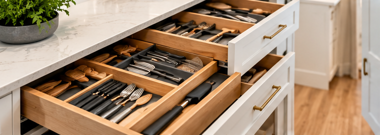 Kitchen feature buyers want most in 2026: deep pull-out kitchen drawers with organized cutlery and utensils