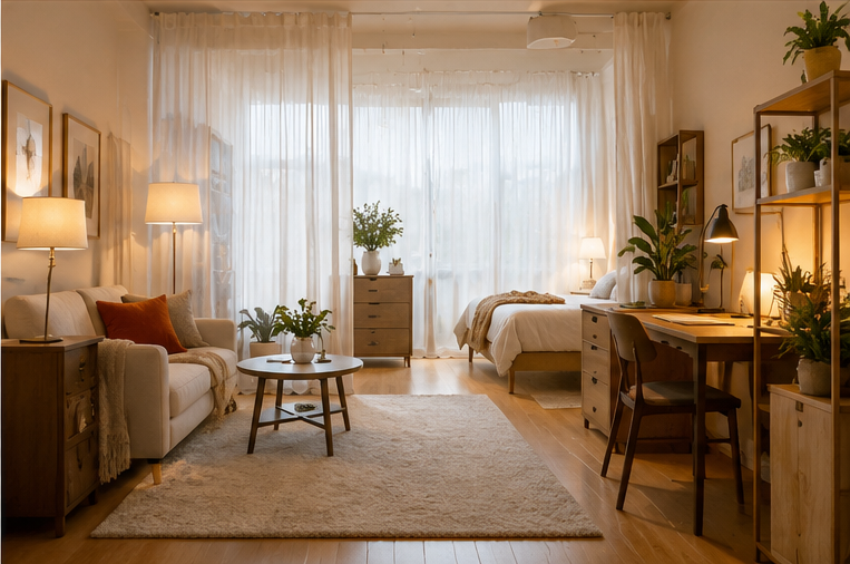 How to make a small home look bigger with defined zones and layered lighting